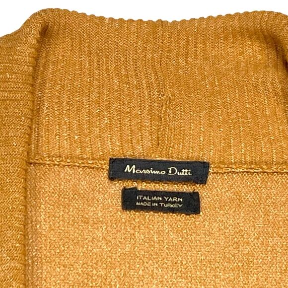 Massimo Dutti Open Knit Cardigan Womens M Gold Brown Lightweight Preppy Sweater - Picture 13 of 15